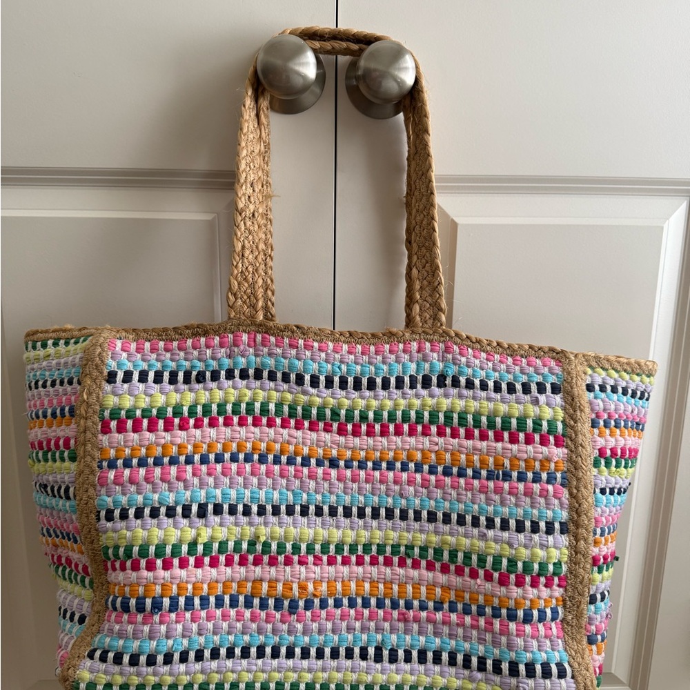 Shiraleah Multicolor Striped Woven Tote - Pink, Blue, Green, Yellow - Picture 2 of 6